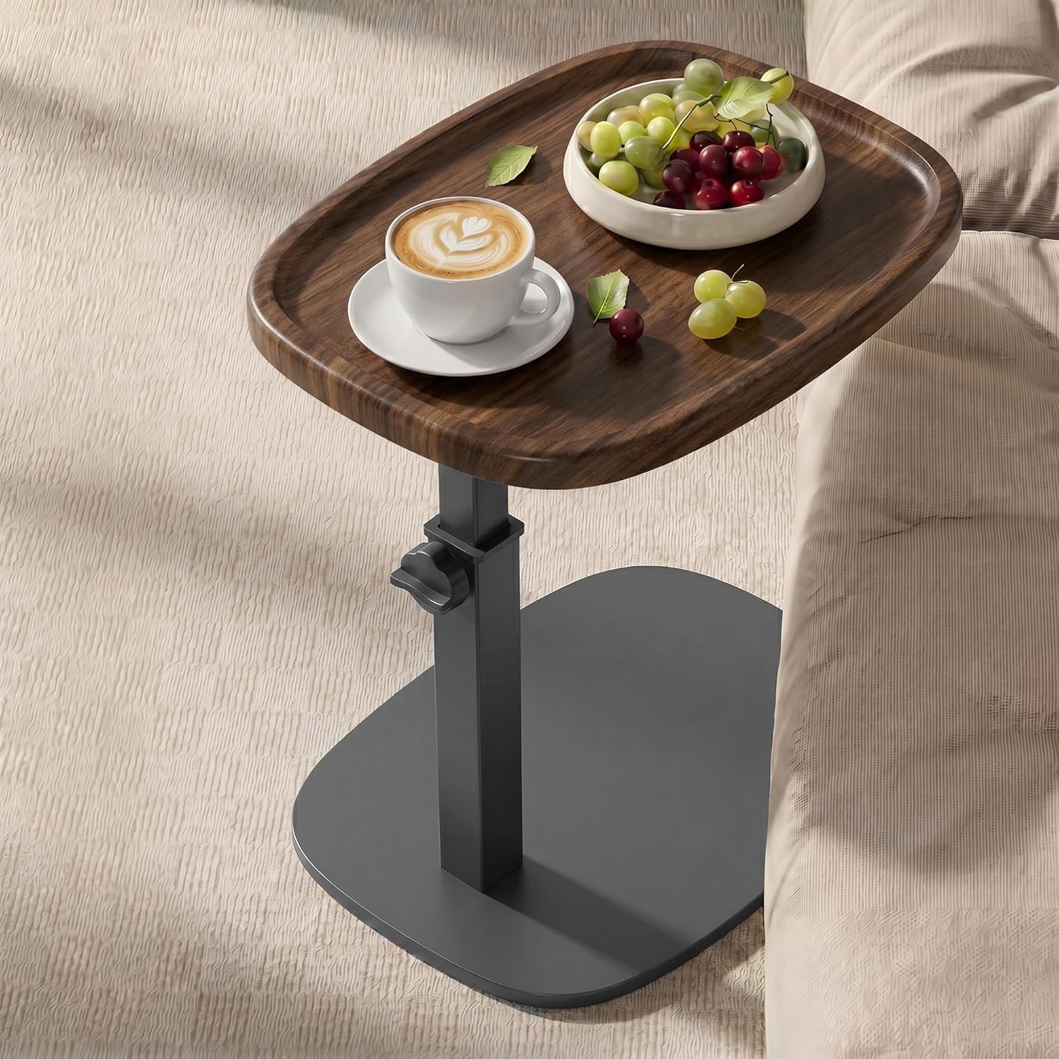 Minimalist height-adjustable C-shaped side table for home use